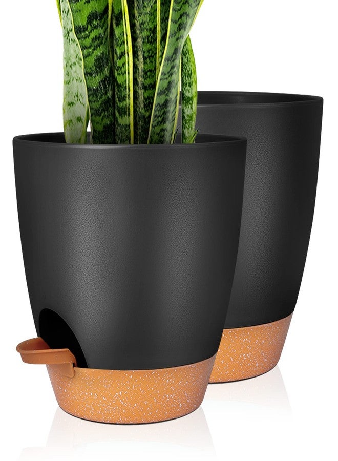 GARDIFE Plant Pots Set of 2 Pack 8 inch,Planters for Indoor Plants with Drainage Holes, Modern Decorative Flower Pots for All House Plants, Flowers, Black&Brown - Image 1