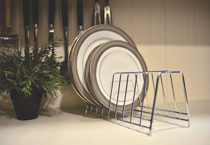 EdenAURA Stainless Steel SS Kitchen Rack 1Tier Medium 7 Slots Storage Rack Multipurpose Kitchen Storage for Thalis Dishes and Plates Made in India - Image 1