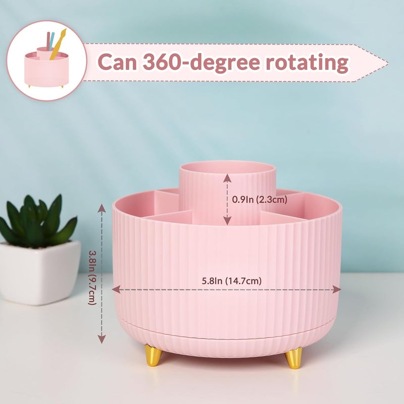 SKYDUE 360 Degree Rotating Desk Organizer, Dual-Purpose Pencil Pen Holder for Desk, Cute Rotating Desk Pen Organizer with 5 Slots, Art Supplies, Pencil Cup for Office, School, Home - Image 3