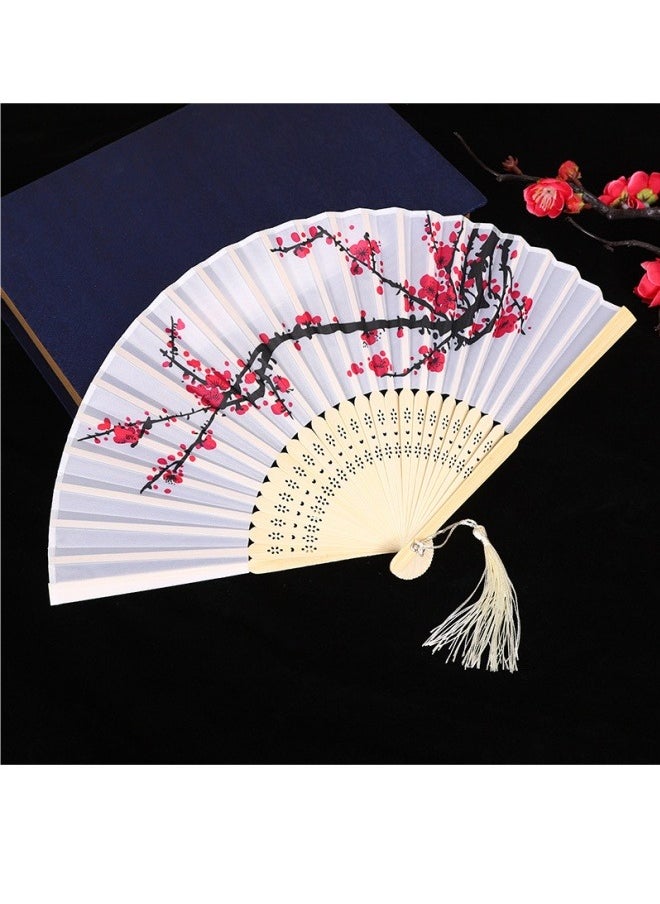 Generic Bamboo Fan Handheld Portable Fan Women's Hollow Bamboo Handheld Fan Wall Decoration Wedding Party Girl Gift Plum Flower White 