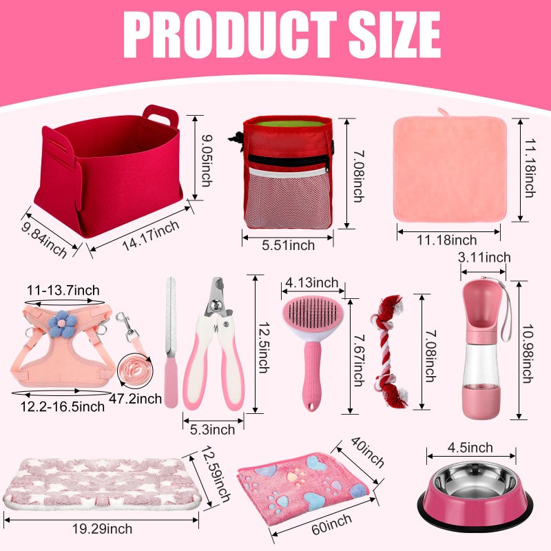 Abbylike 50 Pcs Puppy Supplies Starter Kit for Small Dogs Puppy Essentials Includes Leash, Bowls, Teeth Brushes, Water Bottle, and More Accessories for Dogs Pet Day Welcome Gift(Pink) - Image 2