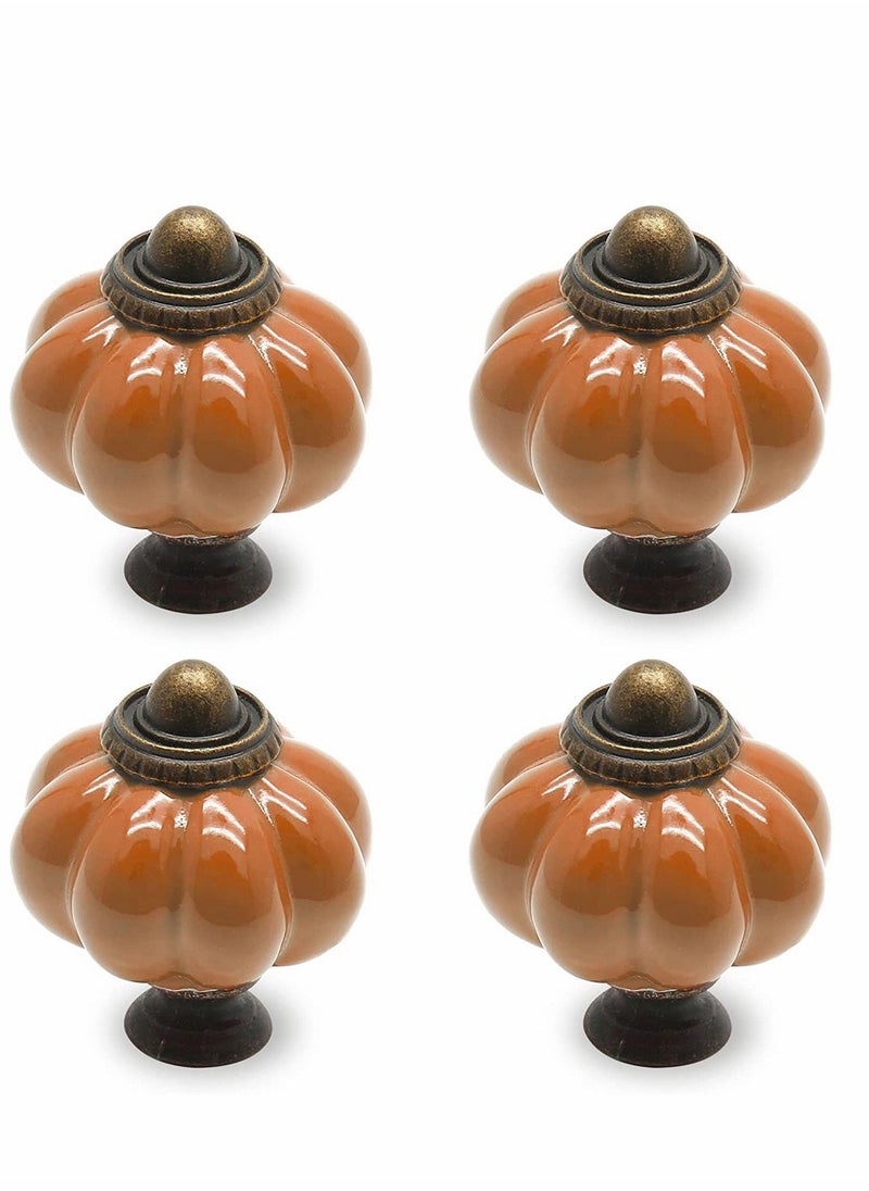 Y&D Vintage Ceramic Cabinet Knobs, Rust Orange Pumpkin Knobs 4 PCS, Dresser Drawer Door Pulls Handles with Mounting Screws  - Image 1