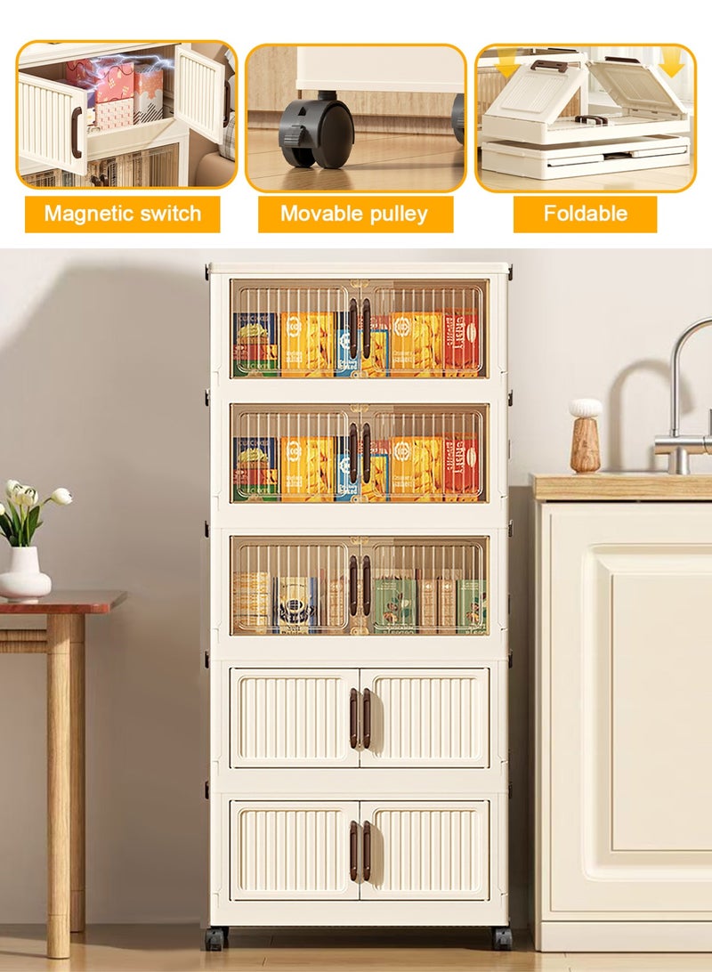 هومار كيت صناديق تخزين بخمس طبقات مع أغطية، منظمات خزانة قابلة للتكديس وتخزين بعجلات، صناديق تخزين قابلة للطي، حاويات تخزين بلاستيكية قابلة للطي بثلاثة أبواب شفافة وبابين بلاستيكيين للمنزل والمكتب وغرفة النوم - بيج - Image 5