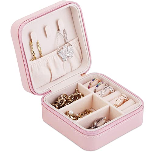 KeepCart Travel Jewelry Box PU Leather Small Jewelry Box Portable Jewelry Case Jewelry Display Organizer for Necklace Earrings Rings Bracelets (Pink) - Image 2