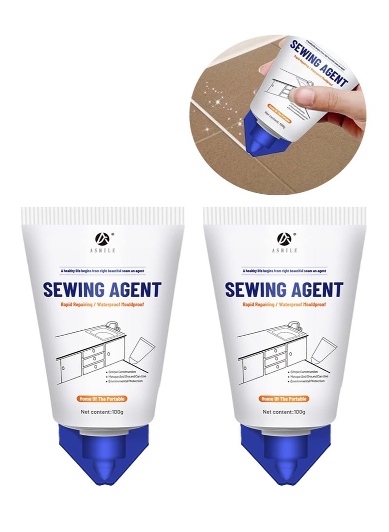 ASHILE 2PCS Tile Grout Paint Cement Crack Filler Grout Sealer for Shower Tile Floor Tile and More Complete Solution for Filling Cracks and Gaps in Tile Surfaces Easy and Safe to Use White，tile Grout Filling - Image 1