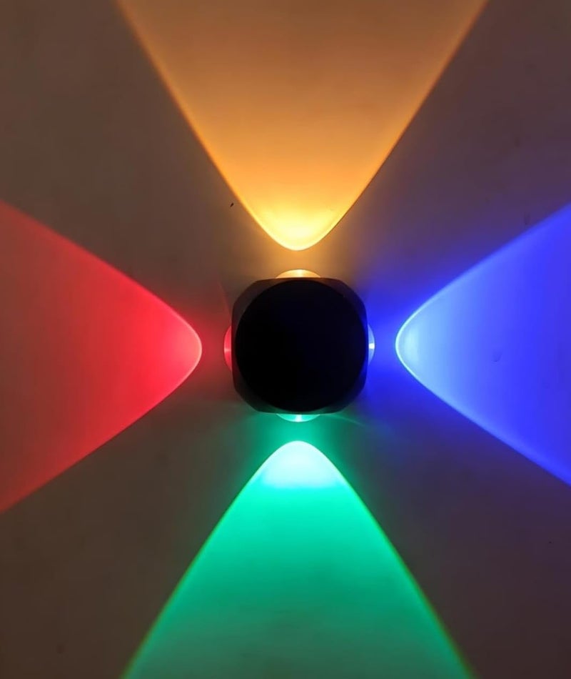SEER® wall Lights 4 Way Splitter Light RGB Indoor/Outdoor Waterproof Shockproof IP65 Exterior Wall Aluminum Casting Up Down 4 Way Outdoor Round LED Wall (Black, RED+Green+Blue) Light - Image 1