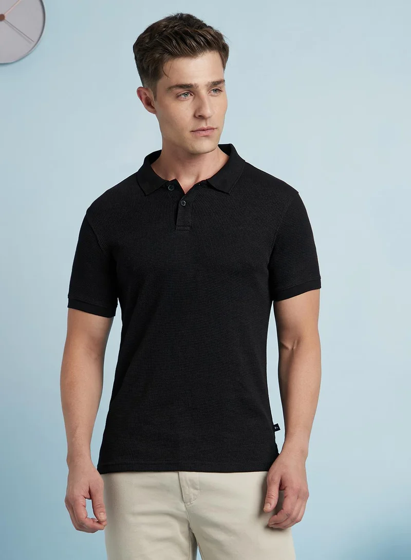 Dennis Lingo Black Men's Black Cotton Blend Solid Regular Fit T-Shirt for Men | Best Price UAE
