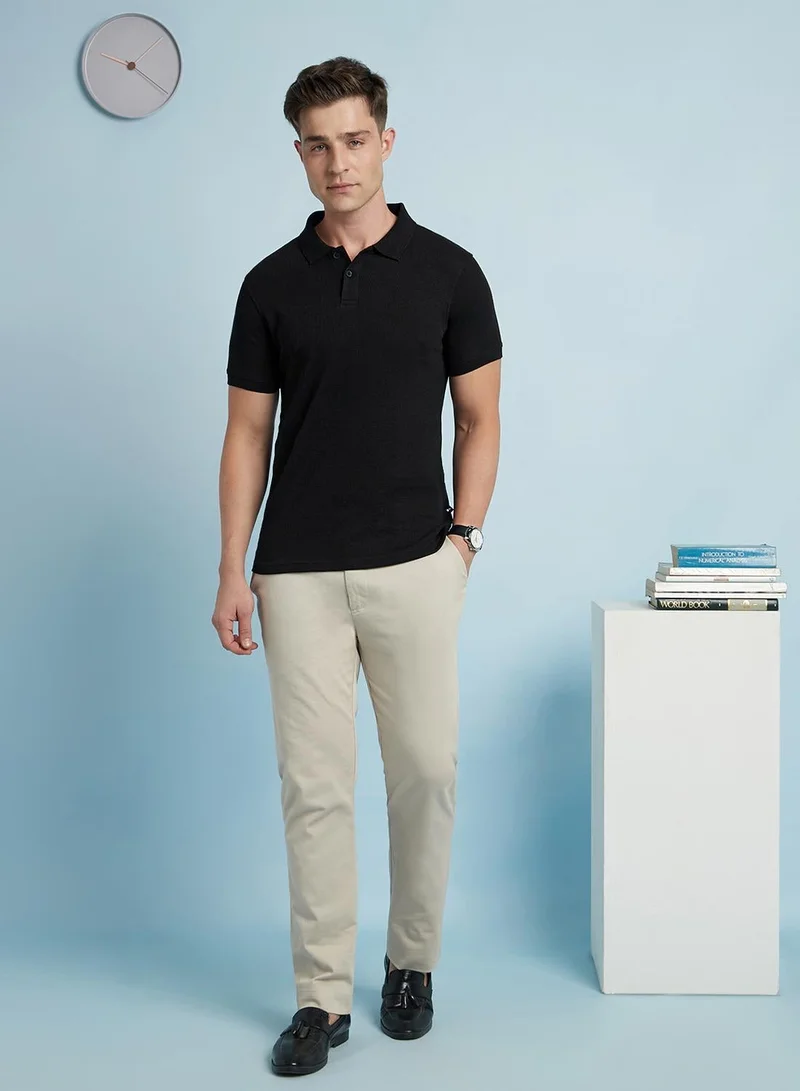 Dennis Lingo Black Men's Black Cotton Blend Solid Regular Fit T-Shirt for Men | Best Price UAE