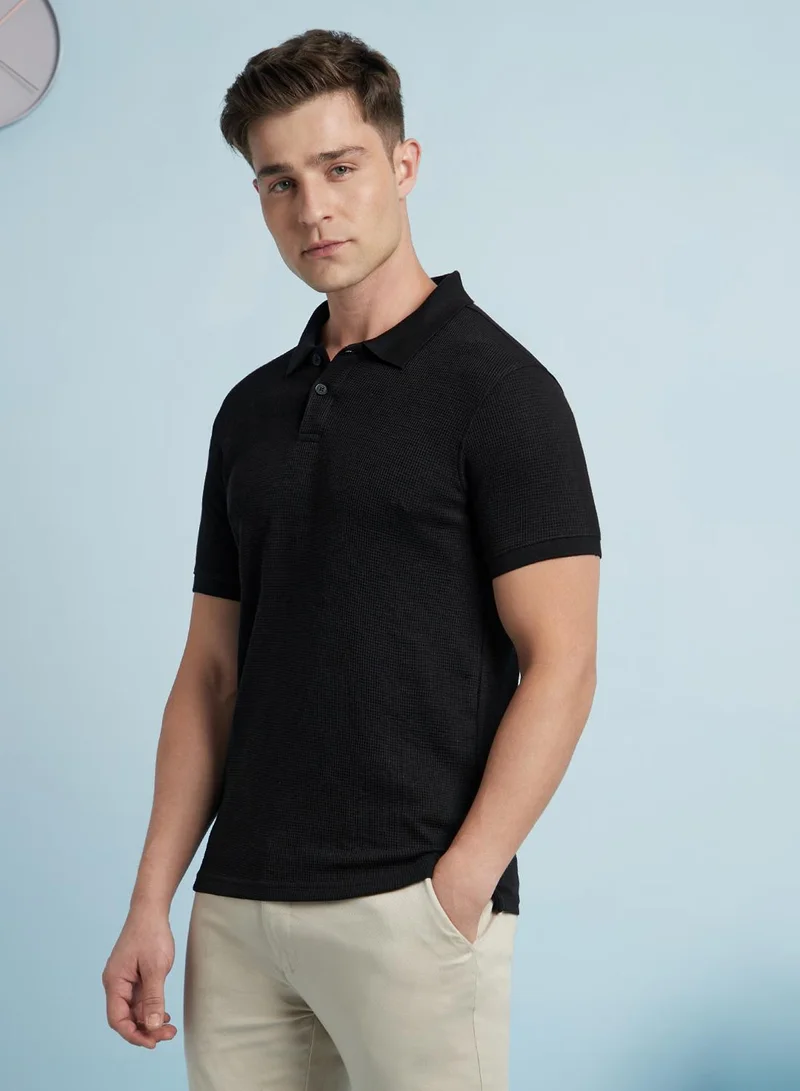Dennis Lingo Black Men's Black Cotton Blend Solid Regular Fit T-Shirt for Men | Best Price UAE