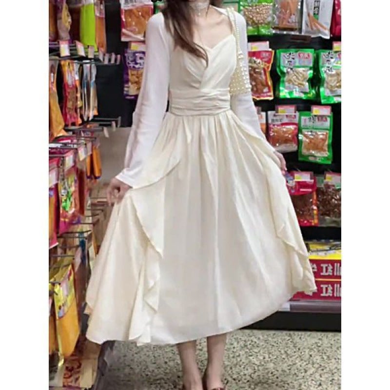 New Forest Style First Love Skirt Cardigan Two-Piece Set White Suspender Skirt White Moonlight Sweet Waistline French Fairy Skirt Cardigan white jacket