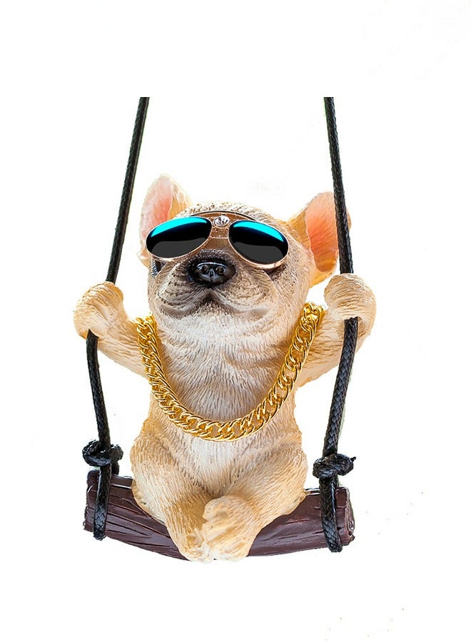Generic Car rearview mirror Swing French Bulldog Pendant cute cartoon Sunglasses Necklace Style Ornament Creative dog pendant decoration  - Image 1