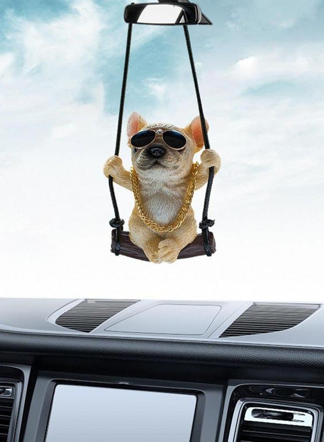 Generic Car rearview mirror Swing French Bulldog Pendant cute cartoon Sunglasses Necklace Style Ornament Creative dog pendant decoration  - Image 2