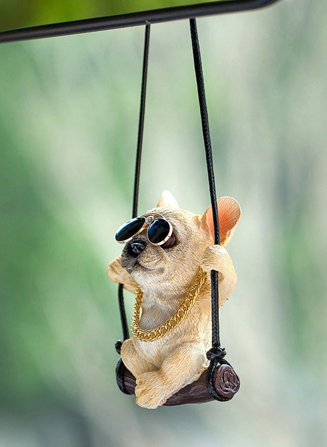 Generic Car rearview mirror Swing French Bulldog Pendant cute cartoon Sunglasses Necklace Style Ornament Creative dog pendant decoration  - Image 3