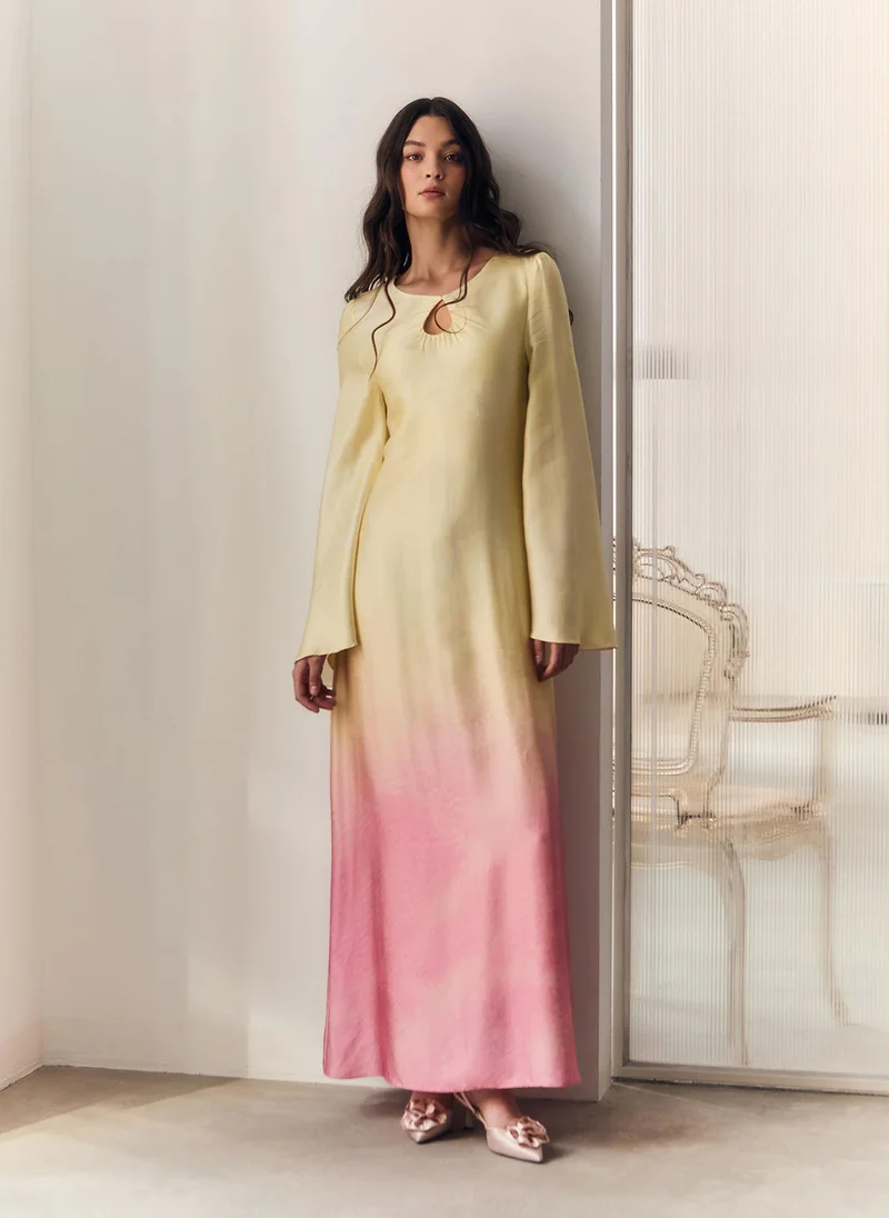 Lichi Satin A-silhouette maxi dress with gradient pattern