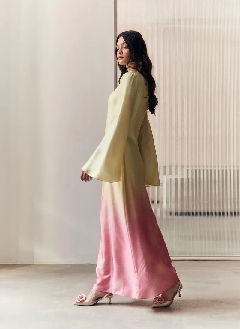 Lichi Satin A-silhouette maxi dress with gradient pattern