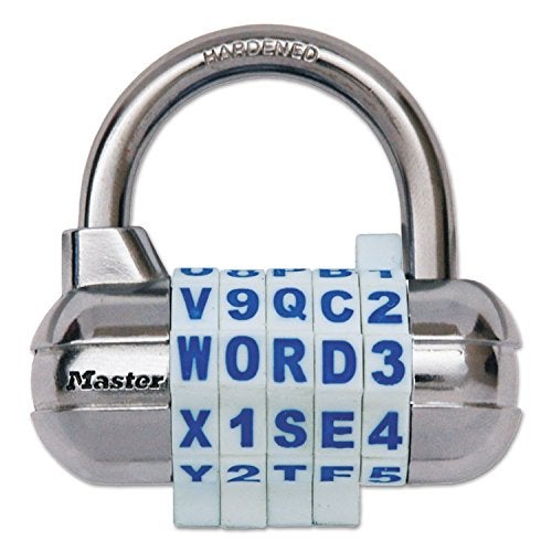 Master Lock, 1534D, Password Plus Combination Lock, Hardened Steel Shackle, 2 1/2 inch Wide, Silver, Assorted Color Wheels - Image 1