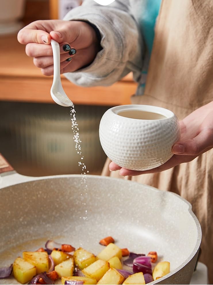 KOOSHLO Porcelain Condiment Jar Spice Container With Lids Bamboo Cap Holder SpotWooden Tray Best Pottery Cruet Pot For Your HomeKitchenCounter White170 ML - Image 5