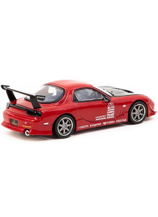 Tarmac Works - Tarmac Works RX-7 FD3S Vertex RHD (Right Hand Drive) Red with Black Hood Global64 Series 1/64 Diecast Model Car T64G-022-RE - Image 1