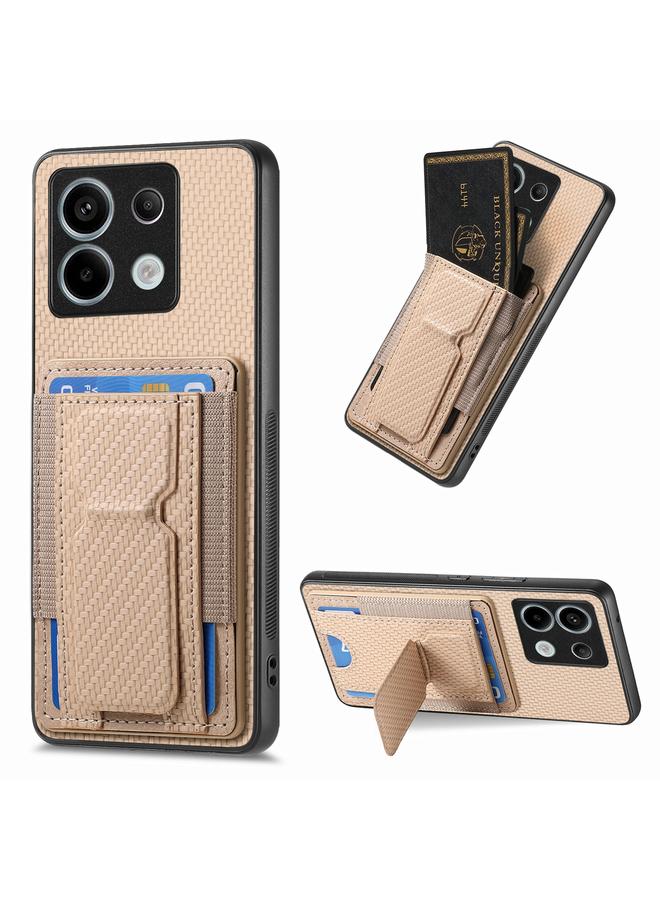 Green Tiger For Xiaomi Redmi Note 13 4G Carbon Fiber Fold Stand Elastic Card Bag Phone Case(Khaki)