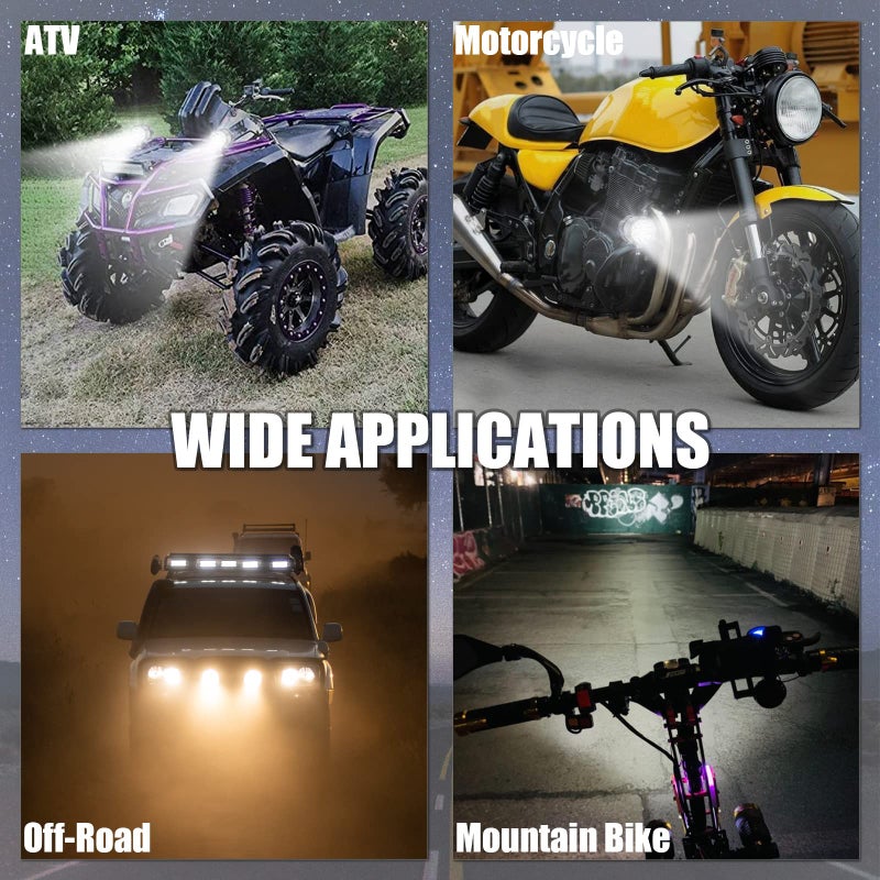 PAKRYS Motorcycle Driving Lights 12-60V 40W 3600LM LED Fog Lights for ATV UTV Bike Car Truck Boat Forklift Waterproof LED Spotlights with 6 Light Beads High Low Strobe Beam Switch Universal (Black 2) - Image 4