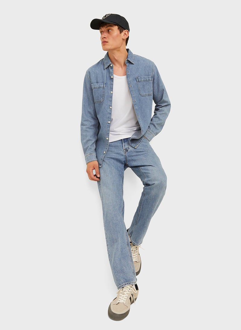 JACK & JONES Jjichris Jjclassic Light Wash Straight Fit Jeans  - Image 4