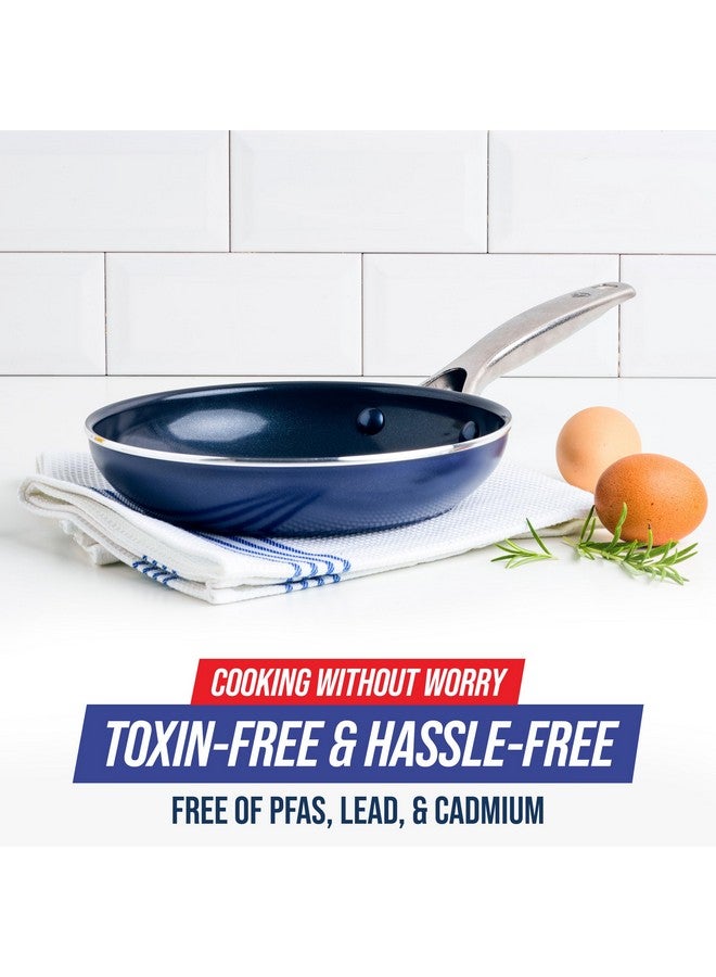 Blue Diamond Blue Diamond Frying Pan 8” Skillet, Diamond Infused Healthy Ceramic Nonstick, PFAS and PFOA-Free, Dishwasher and Oven Safe, Even Heating, Metal Utensil Safe, Warp Control Base, Blue  - Image 2