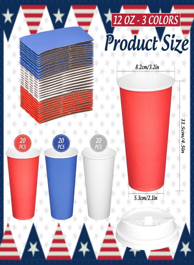 وولاين مجموعة أكواب قهوة ورقية معزولة للاستخدام مرة واحدة من والين، 60 قطعة، بتصميم وطني، مع أغطية وأكمام، سعة 12 أونصة، بألوان الأحمر والأزرق والأبيض، مثالية للاحتفال بيوم الاستقلال الأمريكي، وتوزيعات الحفلات المنزلية. - Image 2