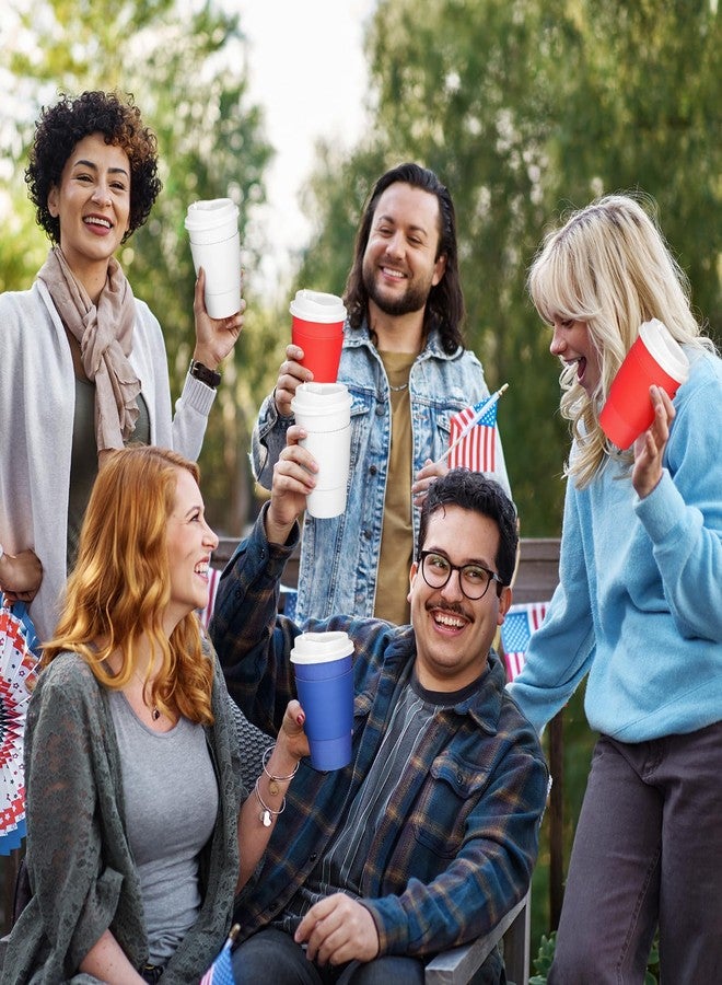 وولاين مجموعة أكواب قهوة ورقية معزولة للاستخدام مرة واحدة من والين، 60 قطعة، بتصميم وطني، مع أغطية وأكمام، سعة 12 أونصة، بألوان الأحمر والأزرق والأبيض، مثالية للاحتفال بيوم الاستقلال الأمريكي، وتوزيعات الحفلات المنزلية. - Image 5