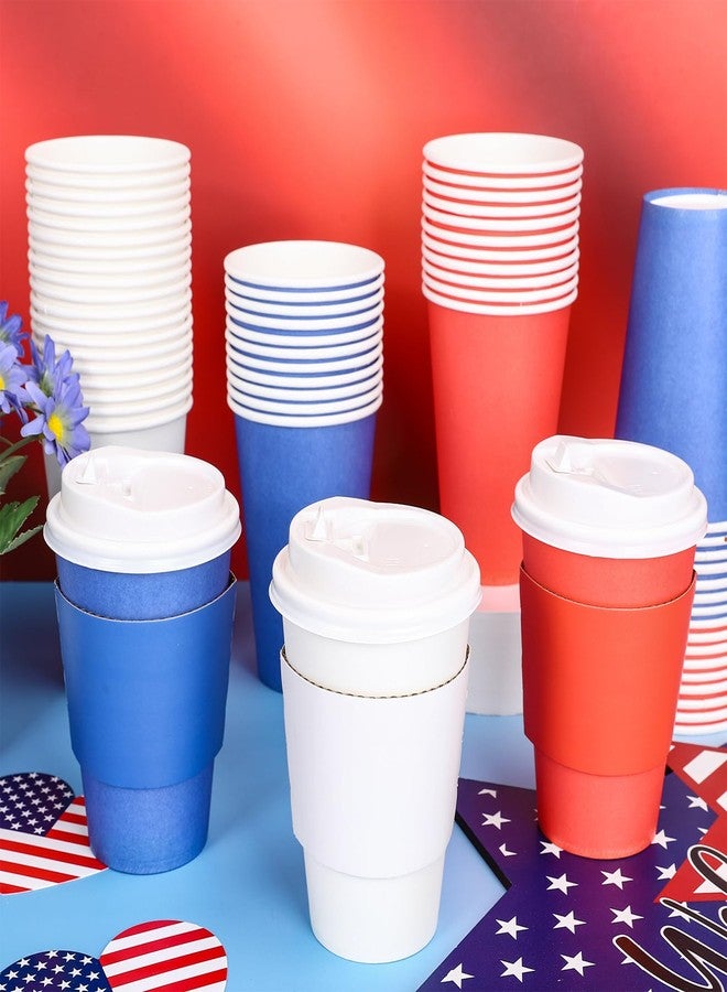 وولاين مجموعة أكواب قهوة ورقية معزولة للاستخدام مرة واحدة من والين، 60 قطعة، بتصميم وطني، مع أغطية وأكمام، سعة 12 أونصة، بألوان الأحمر والأزرق والأبيض، مثالية للاحتفال بيوم الاستقلال الأمريكي، وتوزيعات الحفلات المنزلية. - Image 4