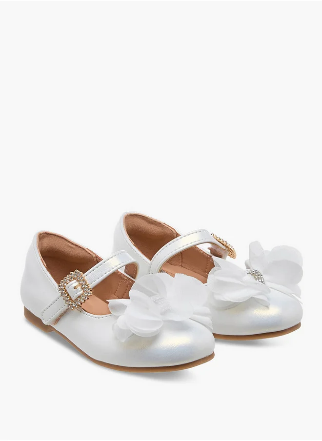 JUNIORS Bow Accent Ballerina Shoes with Hook and Loop Closure