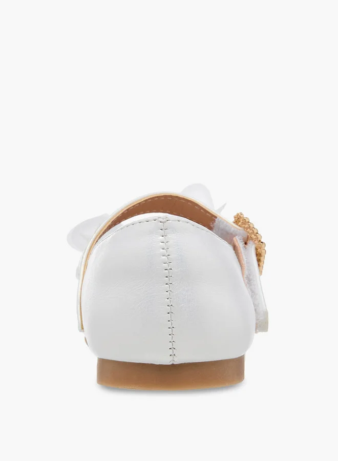 JUNIORS Girls Bow Accent Ballerina Shoes with Hook and Loop Closure