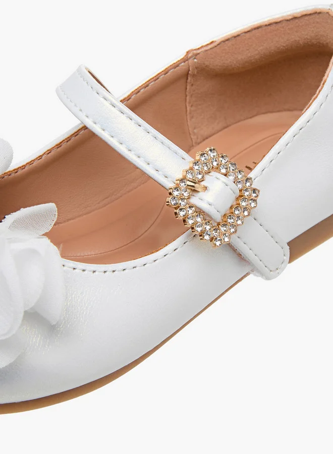JUNIORS Girls Bow Accent Ballerina Shoes with Hook and Loop Closure