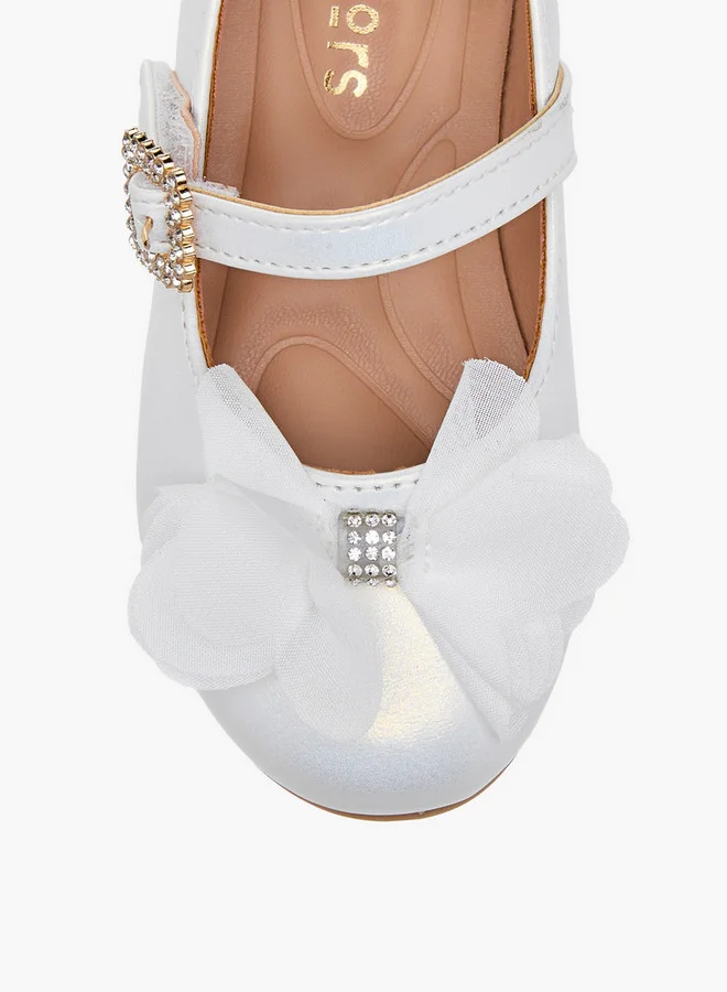 JUNIORS Girls Bow Accent Ballerina Shoes with Hook and Loop Closure