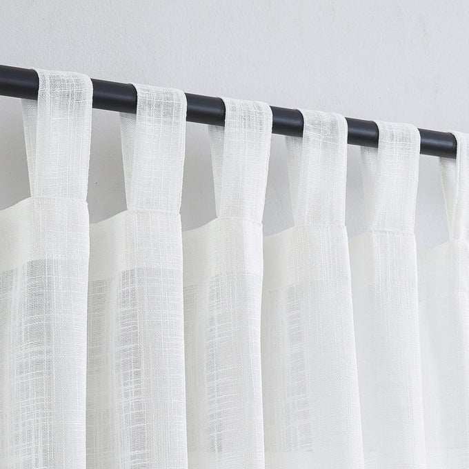 OFF WHITE LINEN CURTAINS 96 INCH LENGTH TAB TOP WINDOW TREATMENT PANEL DRAPES FOR LIVING ROOM W52 X L96