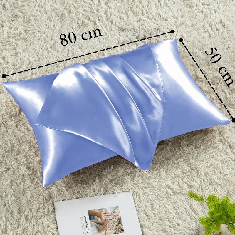 Vielit Set of 2 Satin Cushion Covers, 50 x 80 cm, Blue, Soft as Silk Pillowcase, Better Care Than Silk Pillose Case, Satin Pillowcase 50 x 80 cm, Cushion Cover for Hair and Skin with 2 Hair Bobbles - Image 4