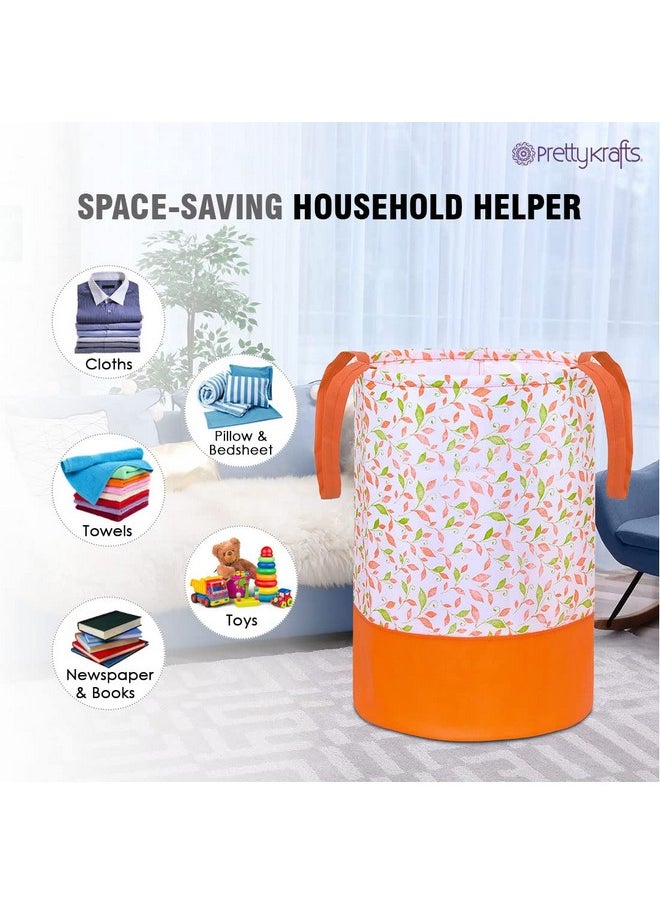 PrettyKrafts 45L Non Woven Leaves Printed Round Foldable Large Laundry Bag/Basket With Handle, Freestanding Clothes Storage Organizer for Bedroom, Bathroom, Dorm (36x36x45cm, Orange, Set of 1) - pzsku/Z4DA84B87408697F40336Z/45/_/1736426744/1ef354a4-257c-492c-9bc1-1291c534ad0b