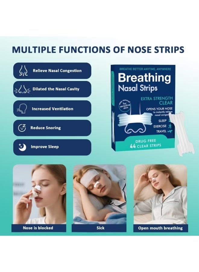 بريث رايت Anti-snoring Breathing Nasal Strip Starter Kit (88 Count) - Boost Oxygen , Reduce Snoring, Improve Sleep Quality - Sweat Resistant, Skin Safe Nasal Strips, Drug-Free Snoring Solution & Nasal Congestion Relief Caused by Colds & Allergies (Clear) - Image 3