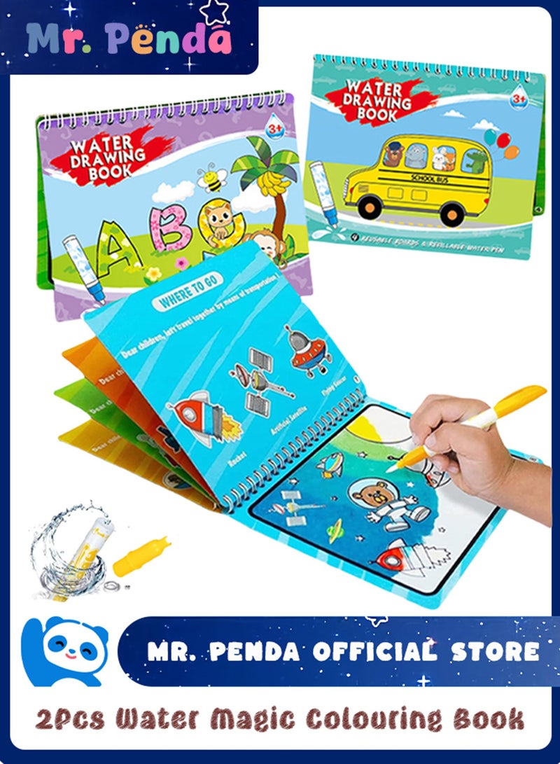 Mr. Penda 2 Pack Water Magic Colouring Book for Children, Painting Books for Alphabet and Transportation - Image 1