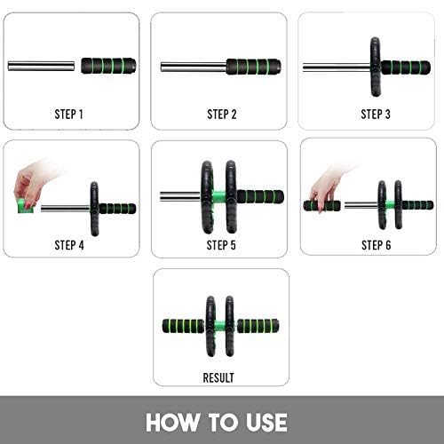 PAXMAX 2 Wheel Anti Skid Total Body AB Roller Exerciser for Abdominal Stomach Exercise Training with Knee Mat Steel Handle for Unisex - Image 4