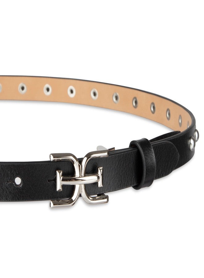 Sam Edelman Women's Logo Plaque Studded Skinny Dress Belt, Black, X-Large - Image 3