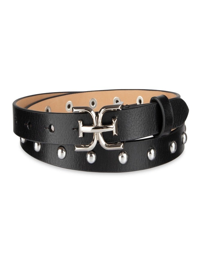 Sam Edelman Women's Logo Plaque Studded Skinny Dress Belt, Black, X-Large - Image 1