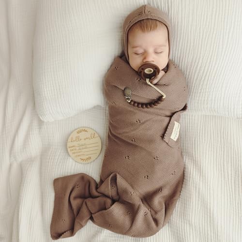 Bleu La La Organic Unisex Pointelle Receiving Swaddle Blanket for Boys & Girls - 100% Luxury Organic Soft Cotton Knit Warm Cozy Cuddle Stroller Blanket for Newborns, Infants, & Toddlers (Mocha) - Image 4