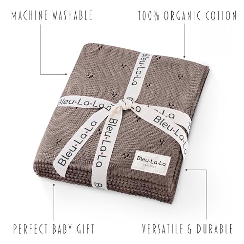 Bleu La La Organic Unisex Pointelle Receiving Swaddle Blanket for Boys & Girls - 100% Luxury Organic Soft Cotton Knit Warm Cozy Cuddle Stroller Blanket for Newborns, Infants, & Toddlers (Mocha) - Image 3