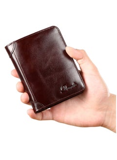 Dante Men's Wallet, Top Layer Cowhide, Three Sides, Men's Wallet, RFID Anti-theft Card Swipe, Wax Brown  - Image 1