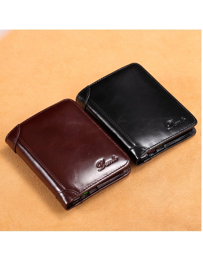 Dante Men's Wallet, Top Layer Cowhide, Three Sides, Men's Wallet, RFID Anti-theft Card Swipe, Wax Brown  - Image 4