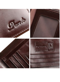 Dante Men's Wallet, Top Layer Cowhide, Three Sides, Men's Wallet, RFID Anti-theft Card Swipe, Wax Brown  - Image 3