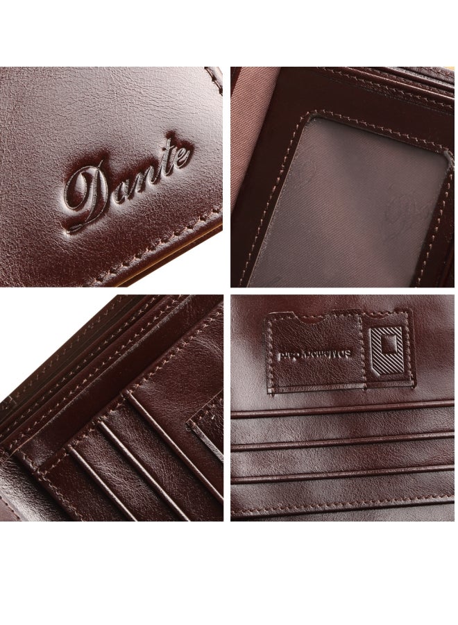 Dante Men's Wallet, Top Layer Cowhide, Three Sides, Men's Wallet, RFID Anti-theft Card Swipe, Wax Brown  - Image 3