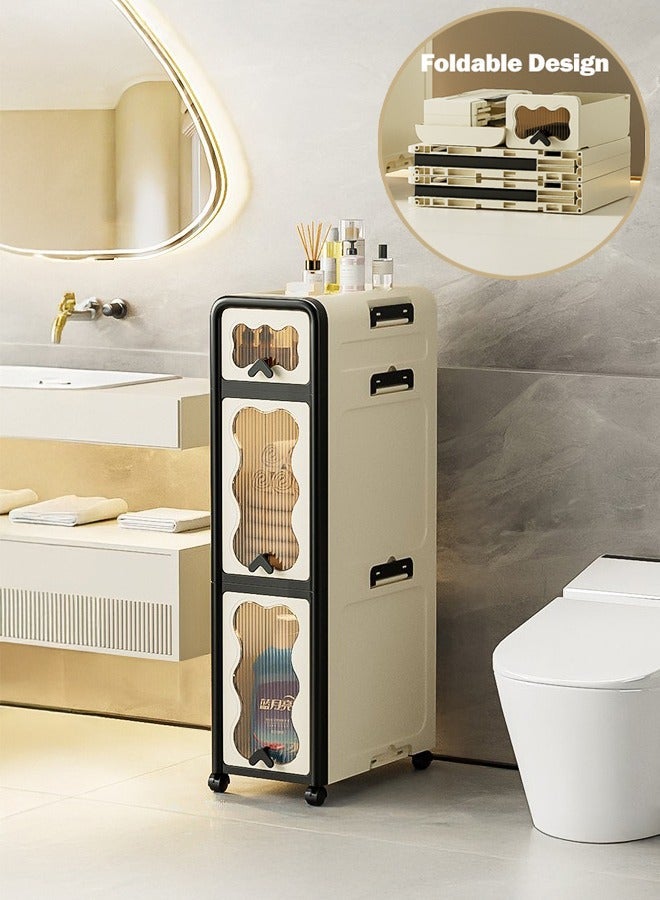 شو وو خزانة تخزين ضيقة بثلاث طبقات مع عجلات متحركة، أرفف قابلة للتعديل، مضادة للانقلاب، رفيعة، للمساحات الصغيرة، الحمام، المطبخ، خزانة زاوية أرضية لتخزين الحمام الصغير، خزانة تخزين ورق التواليت - Image 2