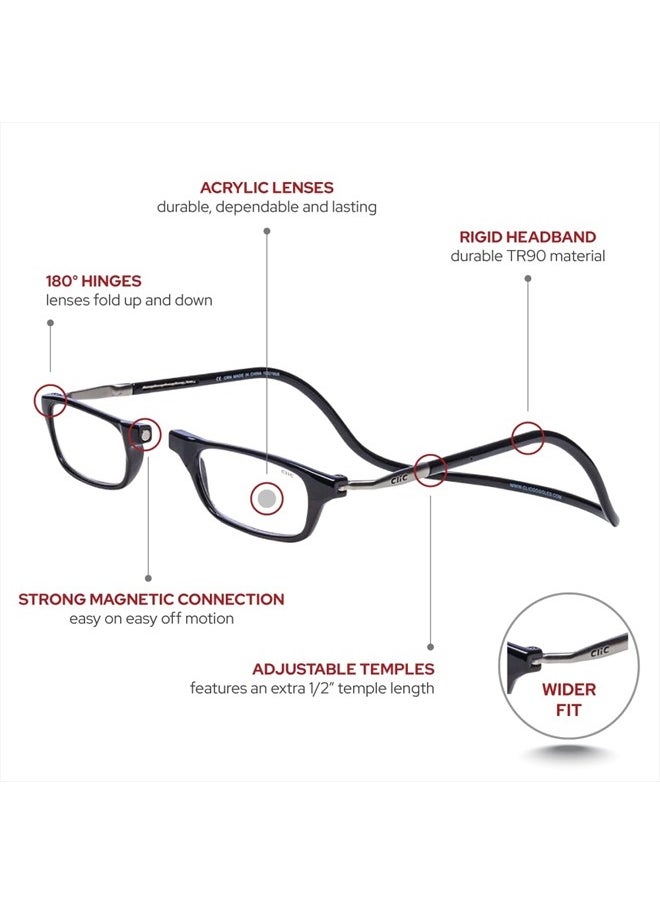 clic - Magnetic Reading Glasses, Computer Readers, Replaceable Lens, Original Long, (M-L, Black, 1.25 Magnification) - Image 1