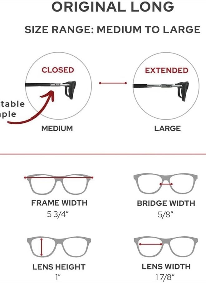 clic - Magnetic Reading Glasses, Computer Readers, Replaceable Lens, Original Long, (M-L, Black, 1.25 Magnification) - Image 1